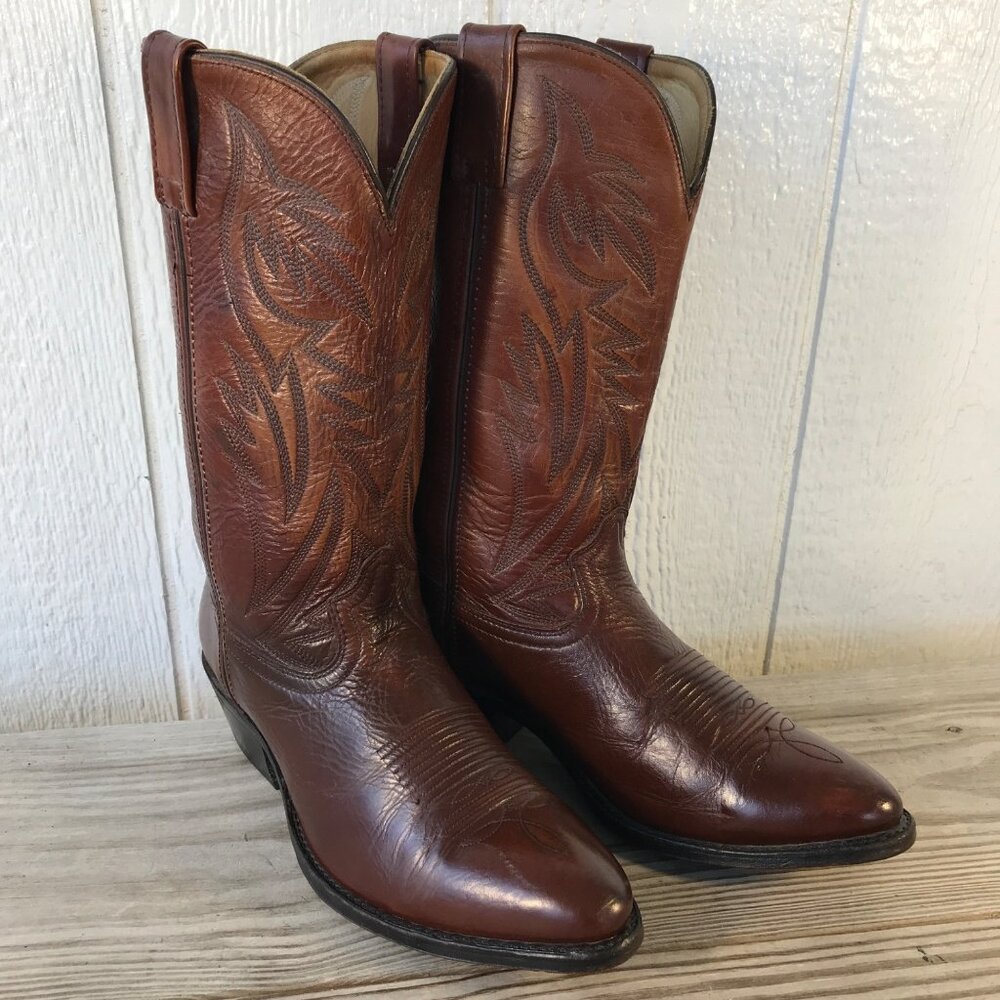 Heritage West Mens Mahogany Brown Leather Western Dress Boots 10 EE 1301 USA